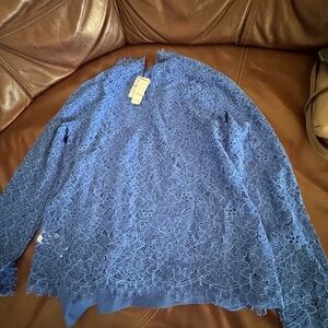 J. Crew Blue Floral Lace Blouse